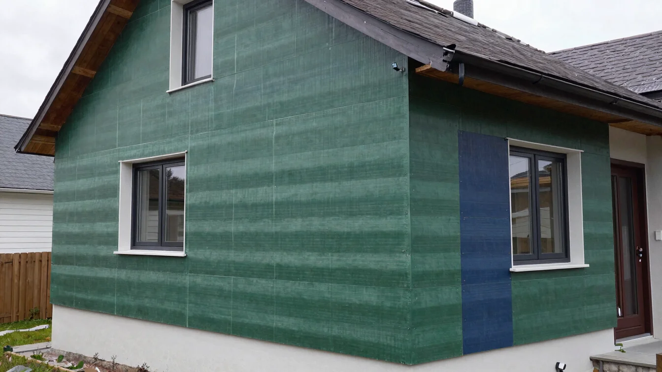 Detail of exterior wall insulation being installed on a renovated