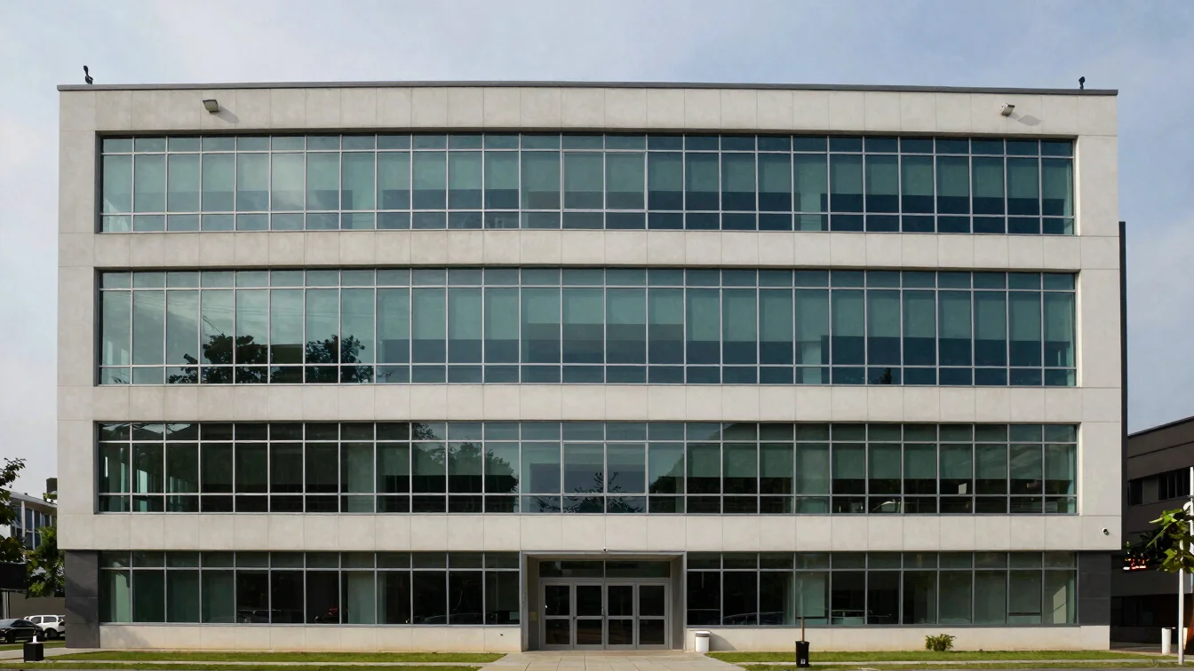 Office building with energy-efficient glazing and clean facade, b